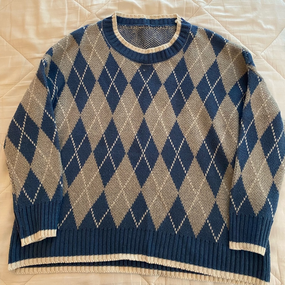 Women’s Argyle Sweater - Blue and Gray